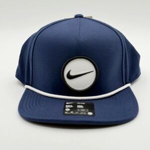 Nike Pro Cap Golf Hat Size MED/LG Navy Blue Swoosh Rope Flat Bill HF7482-410 NEW